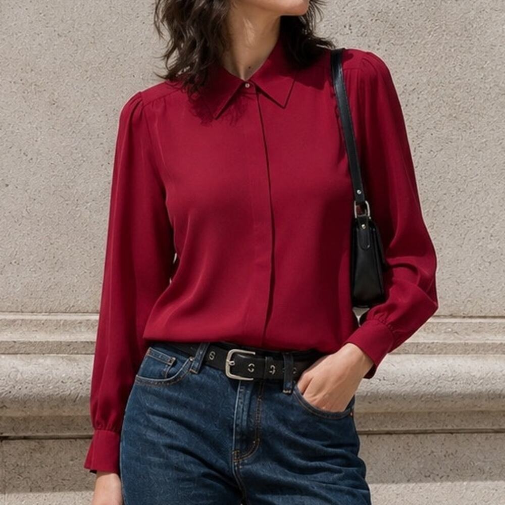 Vintage Josephine Sz 6 1980s Red Office Siren Blouse Flowy Casual Career Casual